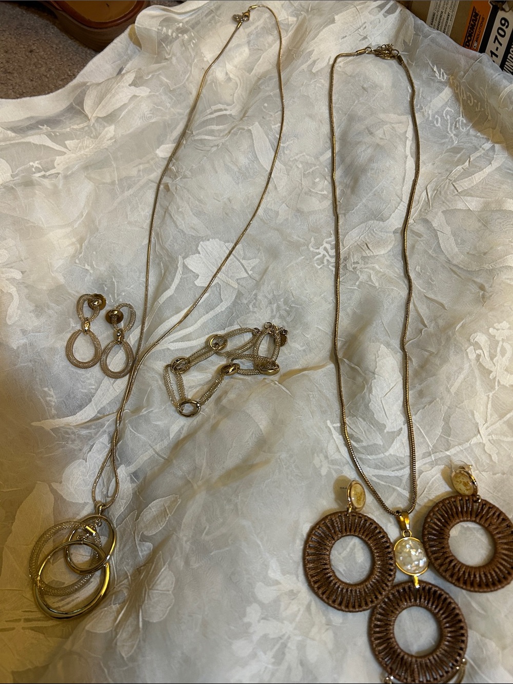 Time and Tru Gold-Tone Multi Necklace and Earring Set with Brown Woven Pendants